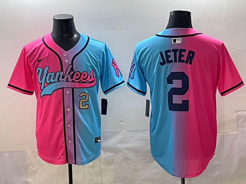 Men New York Yankees 2 Jeter Blue pink Game 2025 Nike MLB Jersey style 002